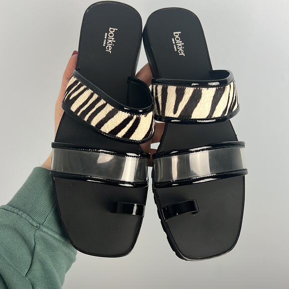 Botkier Maje calf hair zebra print new flat banded toe loop slides size 9 - Picture 2 of 9